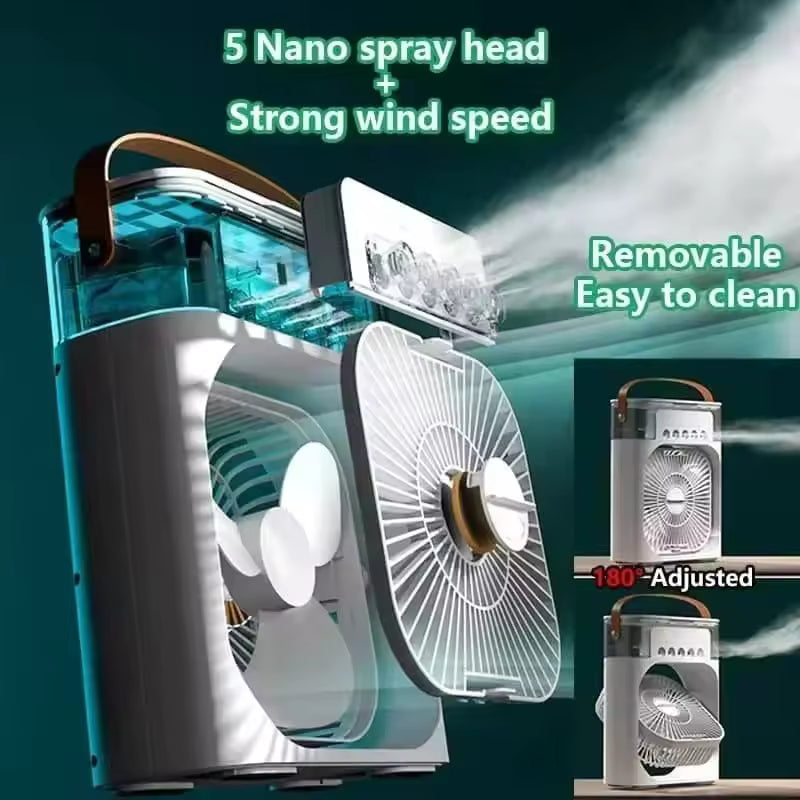 Ventilador Portátil con Humidificador y Luces LED